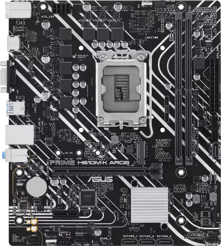Материнская плата ASUS PRIME H610M-K D4 ARGb, LGA 1700, Intel H610, 2xDDR4, 4xSATA, 1xM.2, 1xPCIe 4.0 x16, 1xHDMI, 1x1Gb LAN, 2xUSB 5Gbps, 4xUSB 2.0, 7.1, mATX