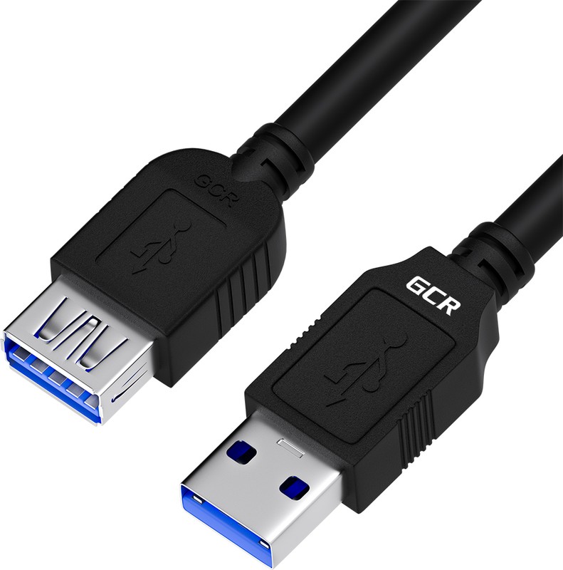 GCR Удлинитель 0.5m USB 3.0 (USB 3.2 Gen 1), AM/AF, 5 Гбит/с, медь, черный