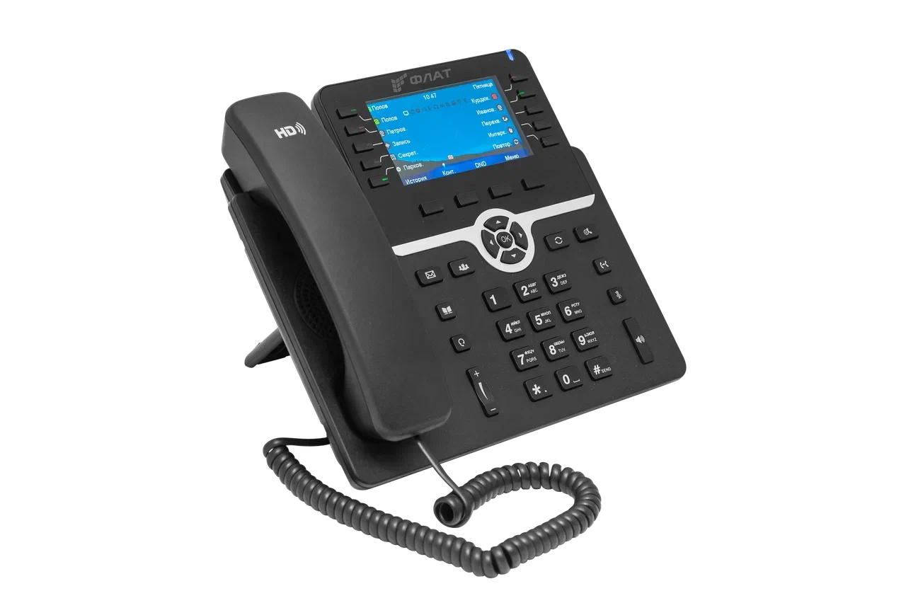 IP-телефон Flat-Phone B10: 20 SIP-аккаунтов, 2 порта 10/100/1000BASE-T (RJ-45), ЖК-дисплей, PoE, адаптер питания 220В