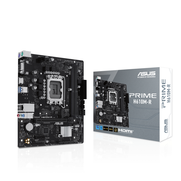 Материнская плата ASUS PRIME H610M-R-SI, LGA1700, H610, 2*DDR5, 4*SATA, 1*M.2, 2*USB 3.2, 2*USB 2.0, 1*PCIx16, 1*PCIx1, DP+HDMI+VGA, mATX; 90MB1GL0-M0ECY0