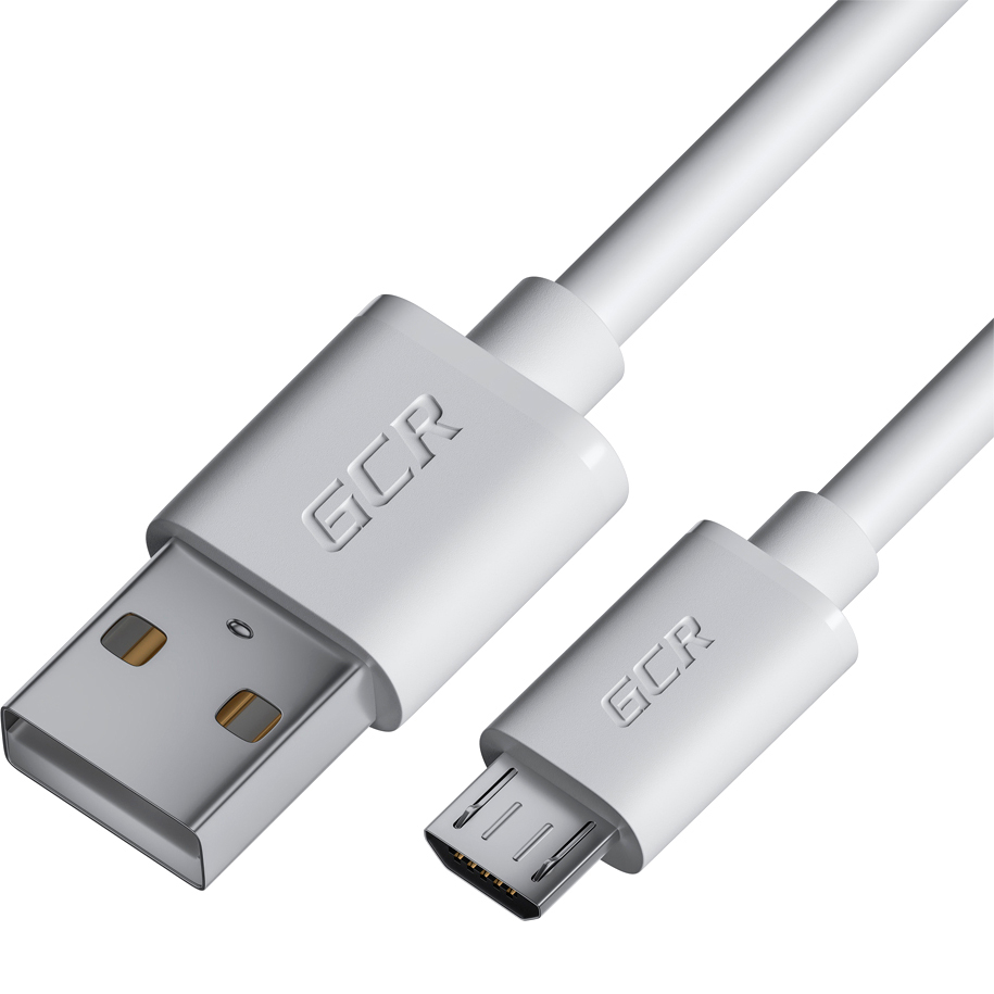 GCR PRO QC Кабель 1.0m MicroUSB, белый, быстрая зарядка, 28/24 AWG, медь