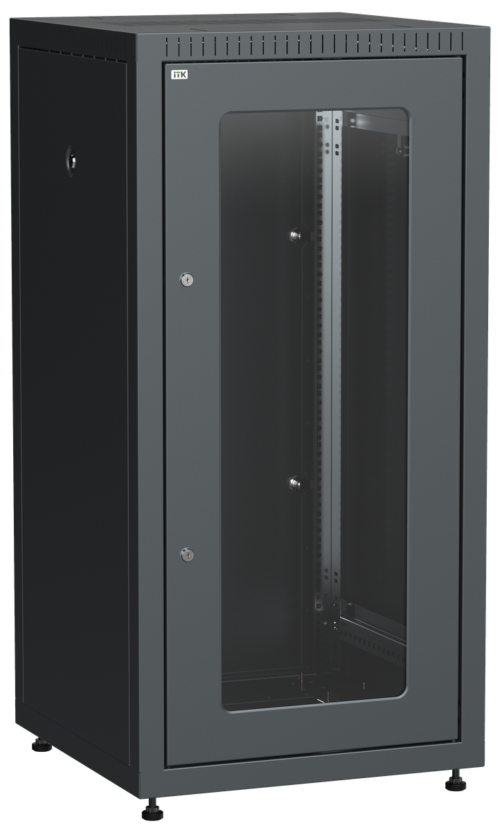 ITK LINEA E Шкаф напольный сетевой 19" 24U 600х600мм стеклянная передняя дверь задняя металлическая черный