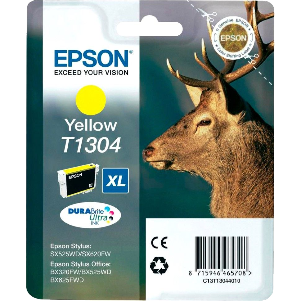 EPSON C13T13044010/12 T1304 Картридж для Epson Stylus SX525WD/ SX620FW,  Stylus Office BX320FW/BX525WD/ BX625FWD, желтый, XL (cons ink)