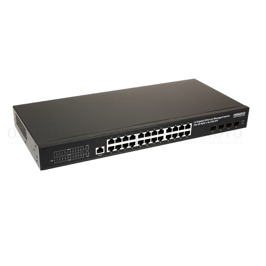 Коммутатор/ SW-24G4X-2L Управляемый L3 коммутатор Gigabit Ethernet на 24xRJ45 + 4x10G SFP+ Uplink. Порты: 24 x GE (10/100/1000Base-T) + 4 x 10G SFP+ Uplink. Консольный порт, Уровень управления L3 (Full managed), Поддержка Jumbo Frame 10K, IGMP Snooping. Встроенная грозозащита 3kV на порт. Питание: AC100-240V (30W). Встроенный БП. Монтаж в 19 - дюймовую стойку, крепление в комплекте. Размеры (ШхВхГ): 440x45x290мм. Рабочая температура: -20…+55°С.