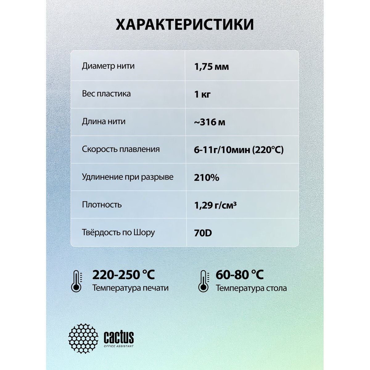 -/ Пластик для принтера 3D Cactus CS-3D-PETG-1KG-CYAN PETG d1.75мм 1кг L316м 1цв.