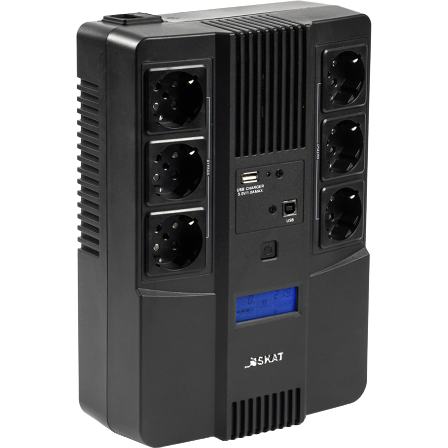 ИБП Бастион SKAT-UPS 800-AID-IN-1x9 {Line-interactive, 800/480Вт, LCD-дисплей, USB/ RJ-45, АКБ 1х 9Ач, сверху ЕВРО 3+3, реестр МПТ} (8935)