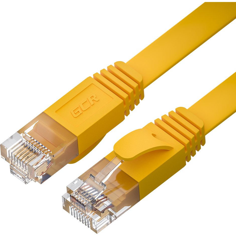 GCR Патч-корд LSZH PROF плоский прямой 7.5m, UTP медь кат.6, желтый, 30 AWG, ethernet high speed 10 Гбит/с, RJ45, T568B