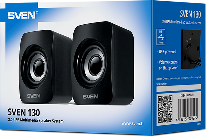 SVEN 130, чёрный, USB, акустическая система 2.0,  мощность 2x3 Вт(RMS)