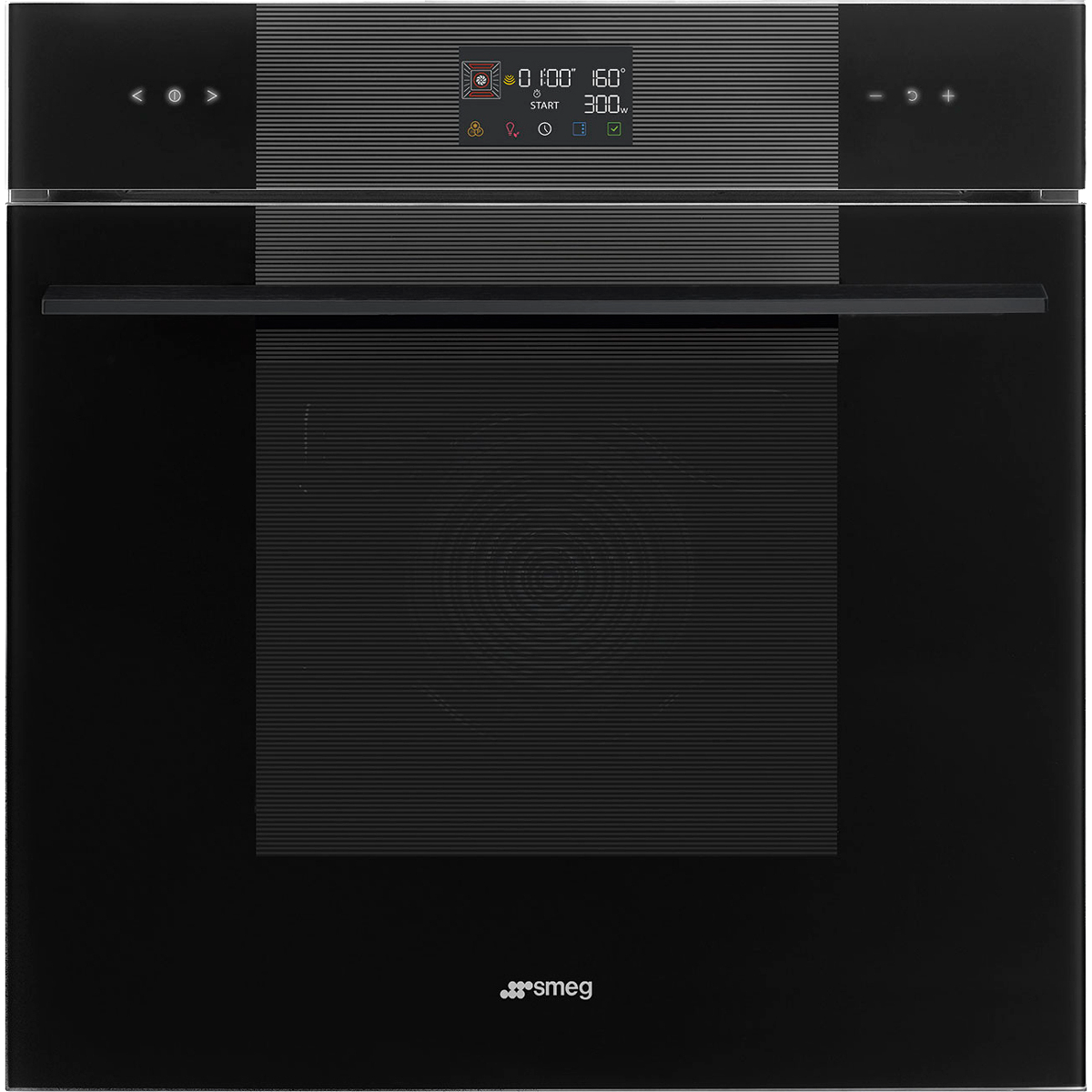 Встраиваемые электрические духовки SMEG/ Многофункциональный духовой шкаф, комбинированный с микроволновой печью, 60 см, 11 функций, Deep Black (чёрное стекло). Класс энергопотребления А+