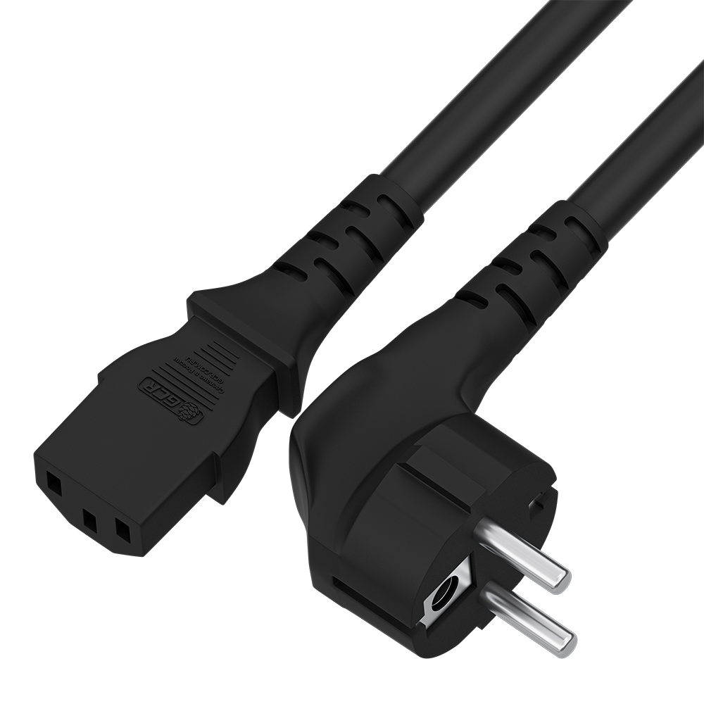 GCR PRO Кабель питания черный, 1.5m, евровилка угловая Schuko - С13, 3*0,5mm, медь