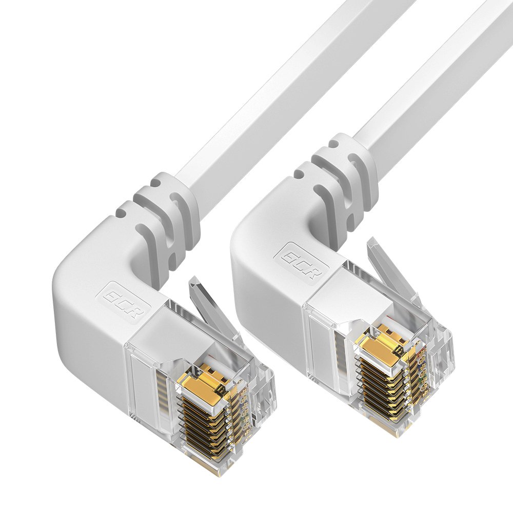GCR PRO Патч-корд PROF плоский 1.0m, UTP медь кат.6, белый, верхний/верхний угол, ethernet high speed 10 Гбит/с, RJ45, T568B