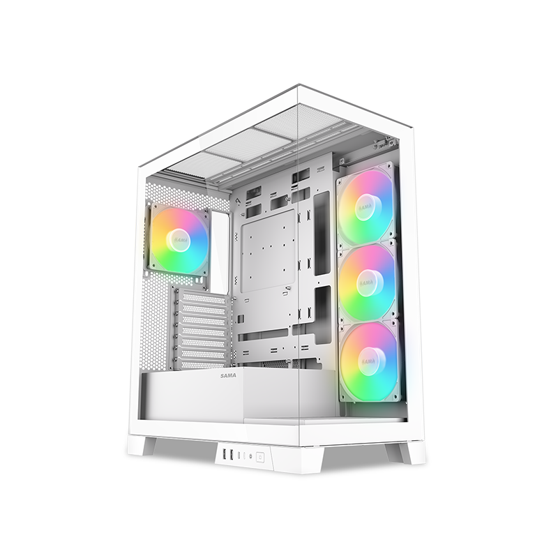 Корпус SAMA V50-WHADA4X1-GL, V50 White, Midi-Tower, TG, 4×120mm ARGB