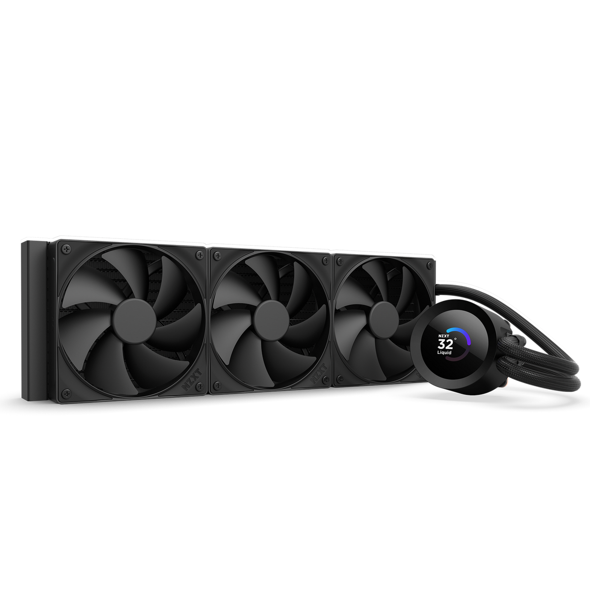 Система жидкостного охлаждения для ПК/ Water Cooling System NZXT Kraken Plus 360 V2 (260W, 360mm, LED temp., Black, Fans: 3x120mm, 73.47CFM, 30dBA, 2000RPM/ Pump height 55.97mm, 2800RPM, Rad thickness 27mm/ S: 1851, 1700, 1200, 115X, AM5, AM4)