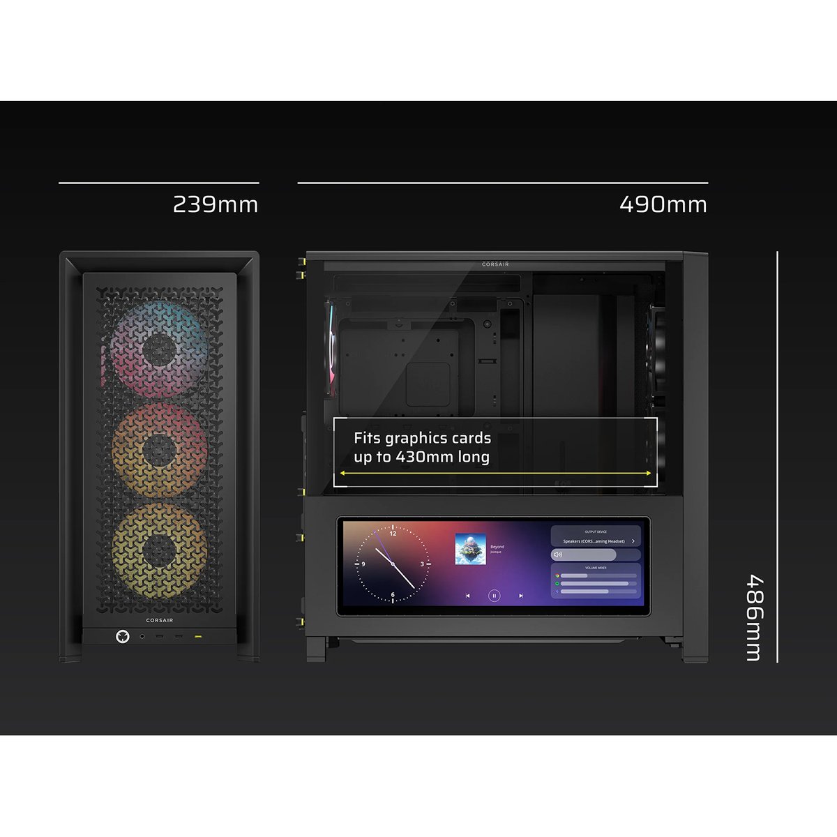 Корпус без блока питания/ Case Corsair Frame 4000D LCD RS ARGB, Midi-Tower, TG, 3x120mm ARGB, 2xUSB-A 3.2, 1xUSB 3.2 Type-C, E-ATX, ATX, mATX, mITX Black