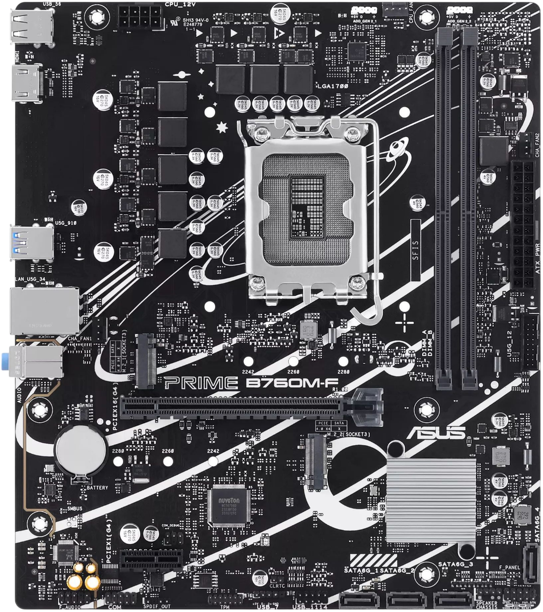 Материнская плата ASUS PRIME B760M-F, LGA 1700, Intel B760, 2xDDR5, 4xSATA, 2xM.2, 1xPCIe 4.0 x16, 1xPCIe 3.0 x1, 1xHDMI, 1x1Gb LAN, 4xUSB-A 5Gbps, 2xUSB-A 2.0, 7.1, mATX