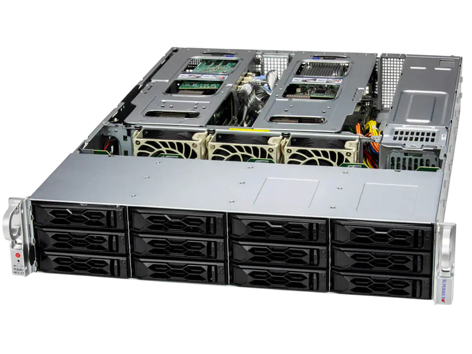Серверная платформа/ SYS-621C-TN12R (bundle6): 2U / 2x LGA-4677 / 16x DDR5 RDIMM / 12x 3.5/2.5 NVMe*/SATA/SAS* / 1x SSD NVME 480GB, M.2 / 1x 4-Port 1GbE RJ45 / 2x 1200W Power (12 NVME config, Heatsink Upgrade)