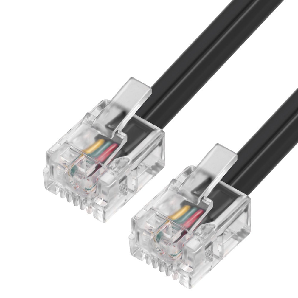 GCR Телефонный шнур удлинитель для аппарата 0.25m 6P4C (джек 6p4c - jack 6p4c), медь, черный