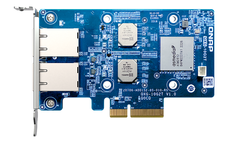 Сетевая карта/ QNAP QXG-10G2T Dual-port BASET 10GbE network expansion card; low-profile form factor; PCIe Gen3 x4