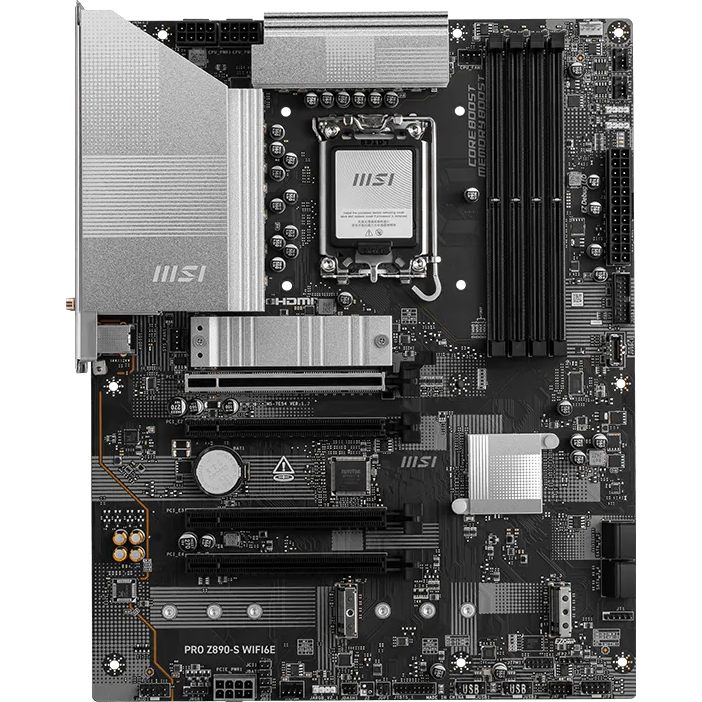 Материнская плата MSI PRO Z890-S WIFI6E Z890, LGA1851, 4*DDR5, 4*PCIEx16, 3*M.2, 2*TypeC, 8*USB3.2 Gen1, 4*USB2.0,  4*SATA3, 2.5G, DP, HDMI, ATX, RTL