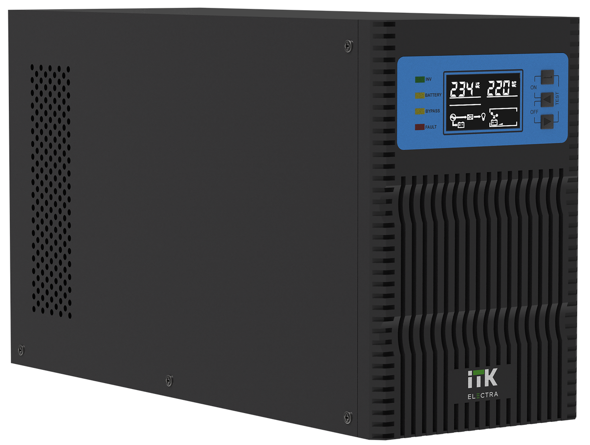 ITK ELECTRA OT ИБП однофазный онлайн 10кВА/10кВт LCD дисплей 192-240VDC клеммная колодка c АКБ 20х7AH USB EPO RS232 SNMP слот Tower