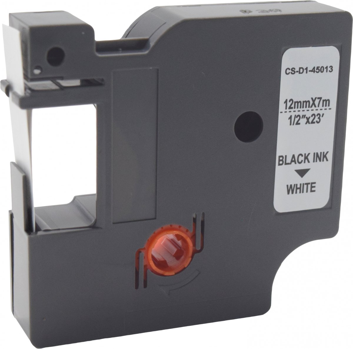Картридж ленточный Cactus CS-D1-45013 12мм, черный шрифт, белый фон, 7м для DYMO LM 160, 210D, 280, PnP, 420P, 500 TS; Rhino Pro 6000, 5200, 4200