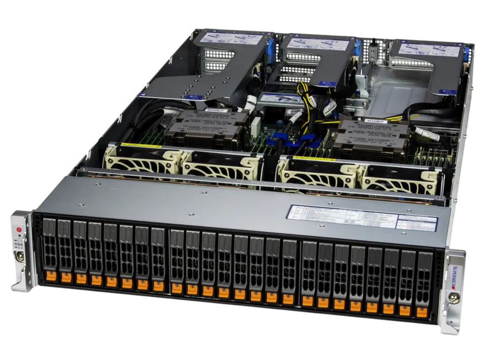 Серверная платформа/ Server AS-2125HS-TNR (bundle3): 2U / 2x AMD EPYC 9004/9005* / 24x DDR5 RDIMM / 24x Hs 2.5" NVMe*/SATA/SAS*/ 1x  480Gb NVMe M.2 / 1x dual-port 1GbE RJ45 / 2x 1600W Power (20 NVME config)