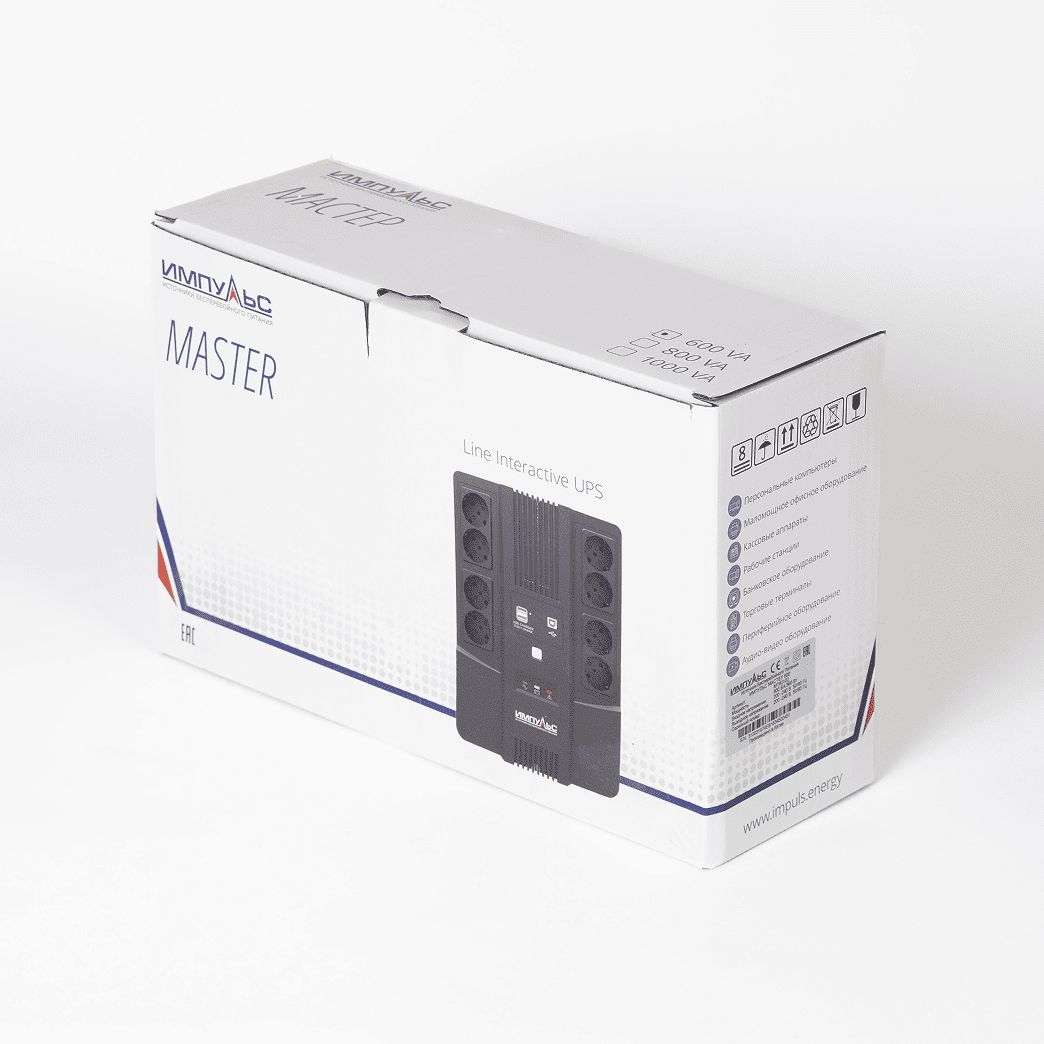 ИБП МАСТЕР 600, 600/360 ВА/Вт, LED, USB, RJ11/RJ45, SCHUKOx8/ line-interactive AS brick