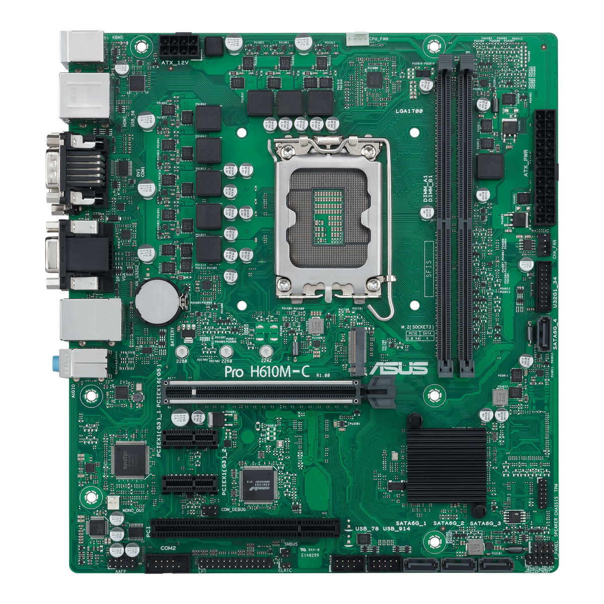 Материнская плата ASUS PRO H610M-C-CSM, LGA1700, H610, 2*DDR5, 4*SATA, 1*M.2, 2*USB 3.2, 2*USB 2.0, 1*COM port, 1*PCIx16, 2*PCIx1, DP+HDMI+VGA, mATX; 90MB1AT0-M0EAYC