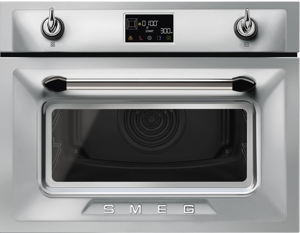 Встраиваемый духовой шкаф с СВЧ SMEG/ Компактный многофункциональный духовой шкаф, комбинированный с микроволновой печью, ширина 60 см, высота 45 см, 11 функций, нержавеющая сталь с обработкой против отпечатков пальцев
