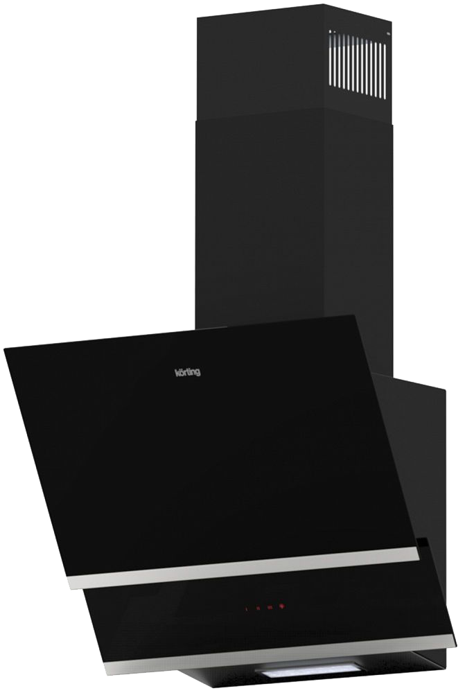 Вытяжка наклонная Korting KHC 65070 GN / 60см, электронное сенсорное управление Touch, 3 режима, 450 м3/ч., таймер, алюминиевый жировой фильтр, лампы освещения LED, ур.шума 50 дб, черное стекло