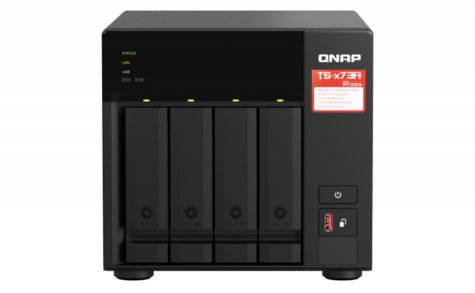 Сетевое хранилище без дисков/ SMB QNAP TS-473A-8G NAS, 4-tray w/o HDD, 2xM.2 SSD Slot. Quad-сore AMD Ryzen Embedded V1500B 2.2 GHz, 8GB DDR4 (1 x 8GB) up to 64GB (2 x 32GB), 2x 2.5 Gigabit LAN