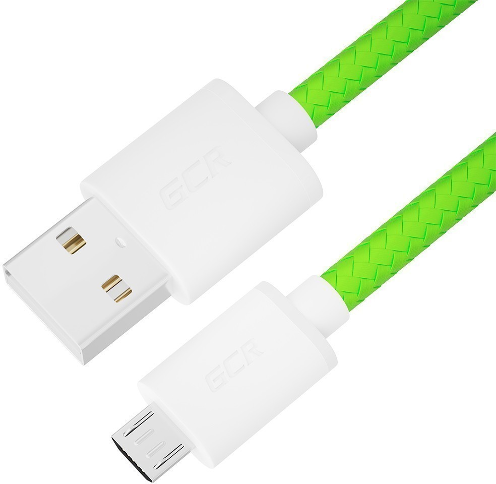 GCR PRO Кабель 0.5m MicroUSB, быстрая зарядка, медь, салатовый, в оплетке нейлон