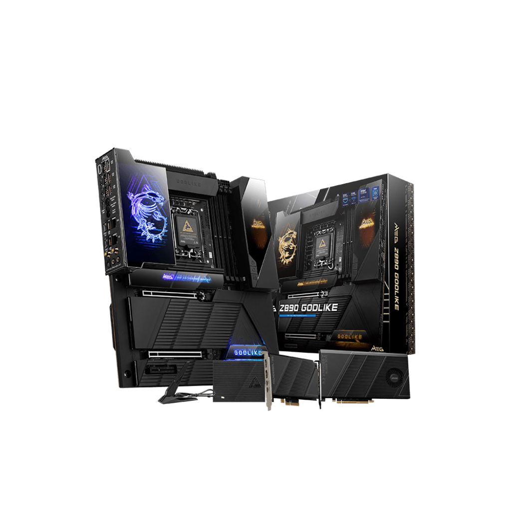 Материнская плата MSI MEG Z890 GODLIKE, LGA1851, Intel Z890, 4xDDR5, 4xSATA, 8xM.2, 2xPCIe 5.0 x16, 1xPCIe 4.0 x4, 2xThunderbolt 4 (40Gbps), 1x10G LAN, 1x5Gb LAN, Wi-Fi 7, Bluetooth 5.4, 5xUSB-C 10Gbps, 1xUSB-C 20Gbps, 8xUSB-A 10Gbps, 4xUSB-A 5Gbps, 4xUSB-A 2.0, 1xS/PDIF, 2x3.5 мм, 7.1, E-ATX