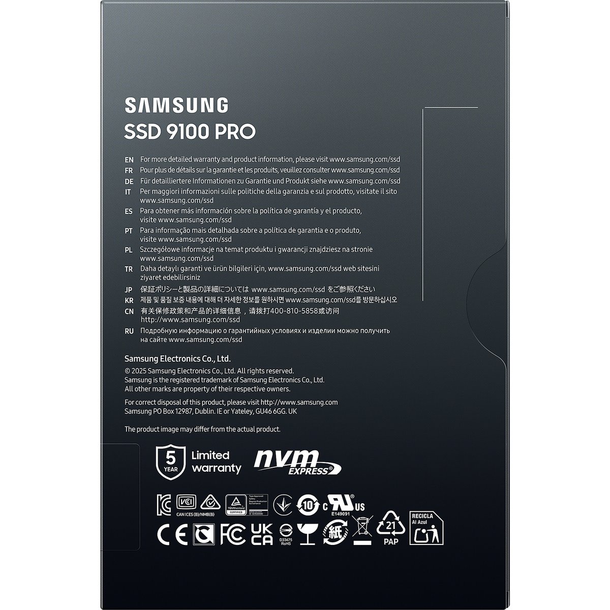 Твердотельный накопитель/ Samsung SSD 9100 PRO, 2000GB, M.2(22x80mm), NVMe 2.0, PCIe 5.0 x4, V-NAND TLC, R/W 14700/13400MB/s, IOPs 1 850 000/2 600 000, TBW 1200, DWPD 0.3 (12 мес.)