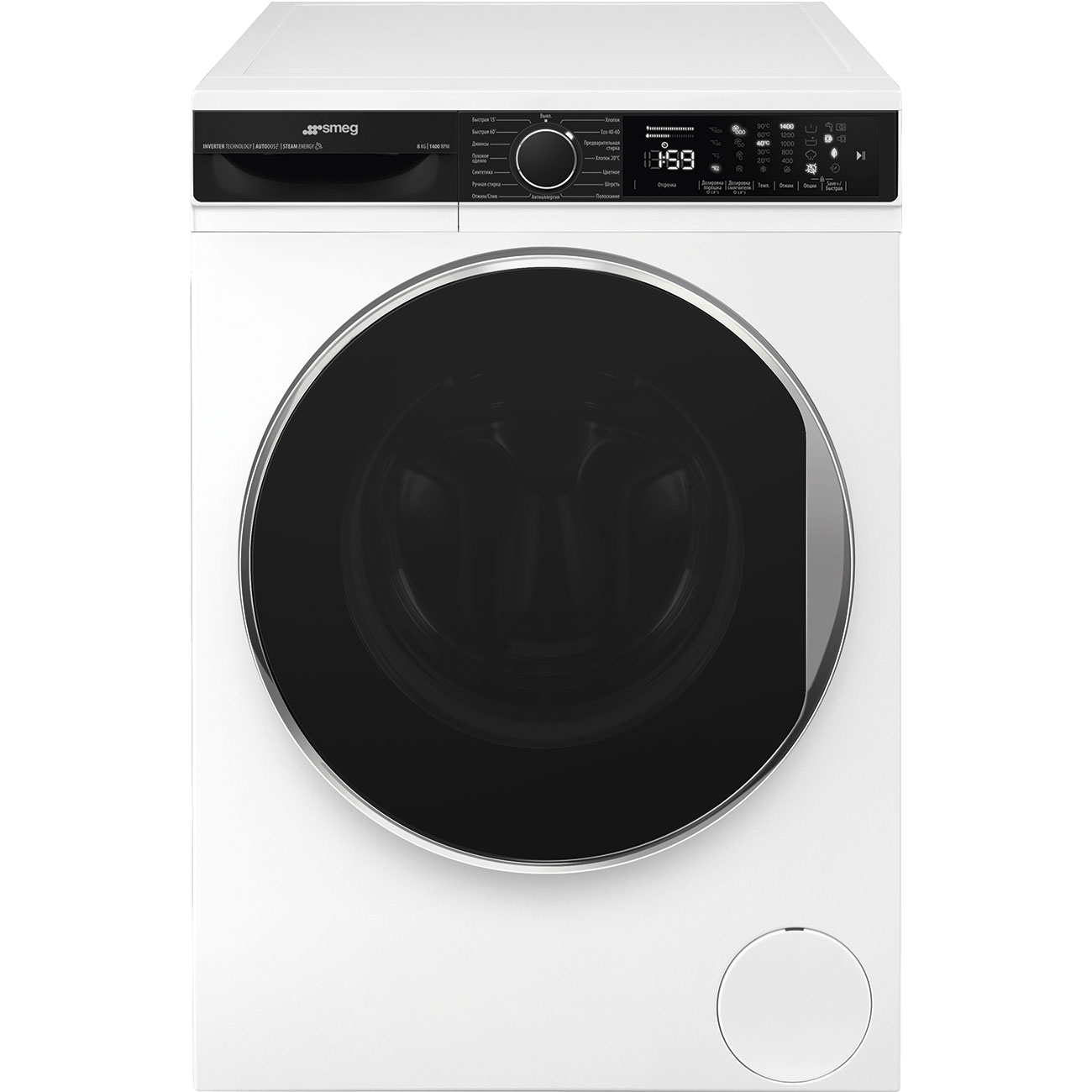 Стиральная машина SMEG/ Стиральная машина SMEG, глубина 55.7 см, загрузка 8 кг, 1400 об/мин, 15 программ, LED дисплей, отсрочка 1-23 часа, энергоэффективность А+++, цвет белый