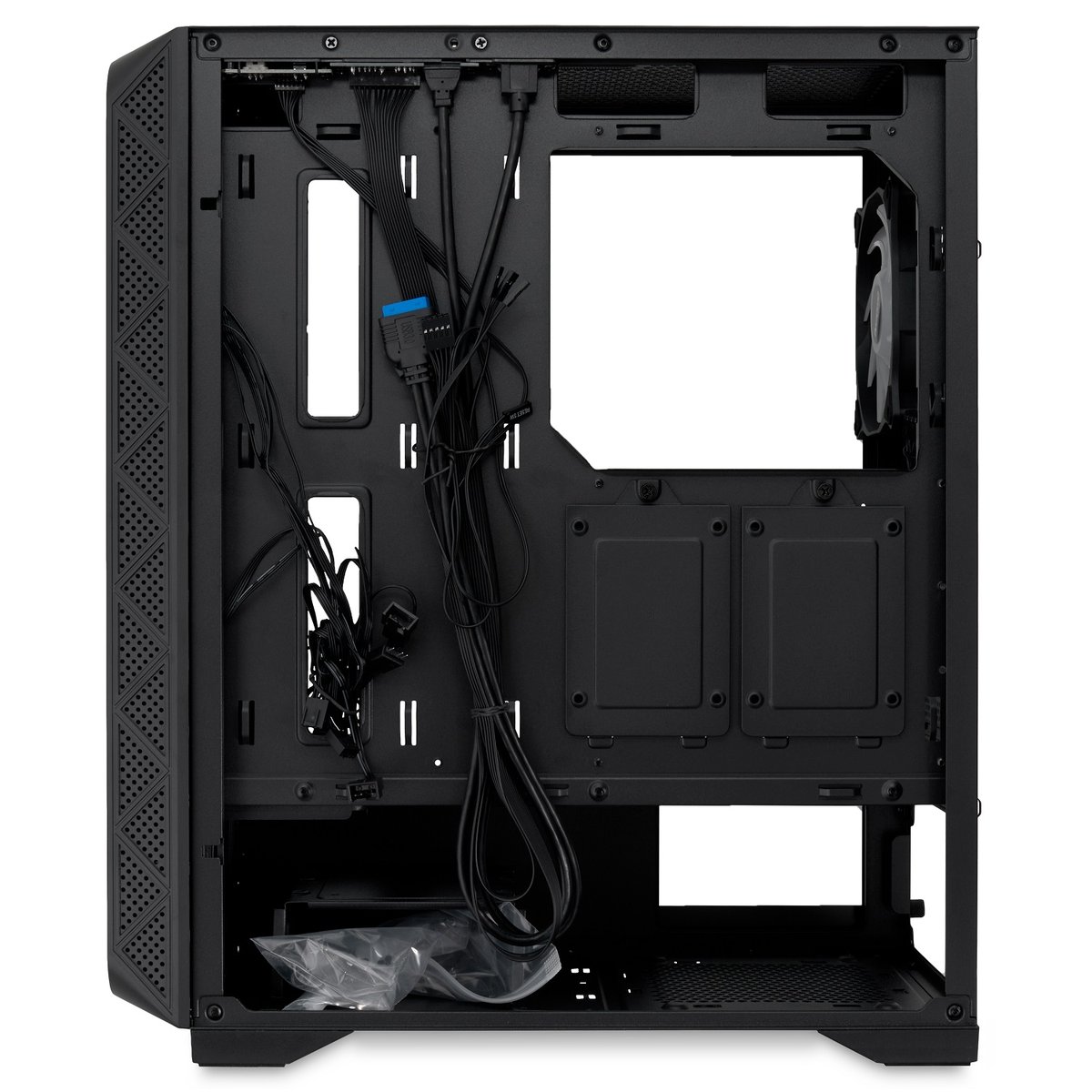 Корпус без блока питания/ Case HSPD M521, Mesh Mid Tower, Black, slide TG, 0.45 SPCC, 4x120mm ARGB (M11-120) ATX, mATX, mITX 160/330/184mm 2x2.5", -, 7xPCI 2xUSB-A 3.0, 1xUSB-A 1.0 390x200x449mm
