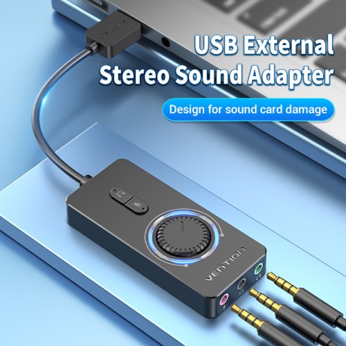 Внешняя звуковая карта Vention USB c регулятором громкости Черная
