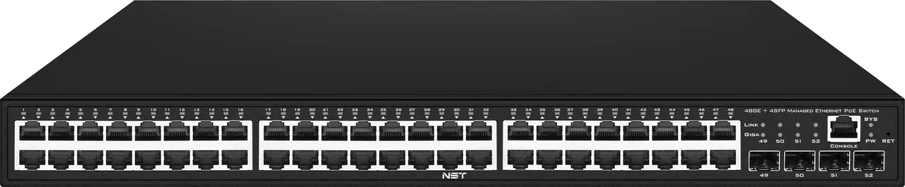 Управляемый L2 PoE коммутатор/ Управляемый L2 PoE коммутатор Gigabit Ethernet на 48 RJ45 PoE + 4 x GE SFP порта. Порты: 48 x GE (10/100/1000 Base-T) с поддержкой PoE (IEEE 802.3af/at), 4 x GE Uplink. Соответствует стандартам PoE IEEE 802.3af/at. Автоматическое определение и режим антизависания PoE устройств. Мощность PoE на порт - до 30W. Суммарная мощность PoE до 800W. Поддержка режима CCTV: Увеличение расстояния передачи данных и питания до 250м.  Встроенная грозозащита 3kV на порт. Питание: A
