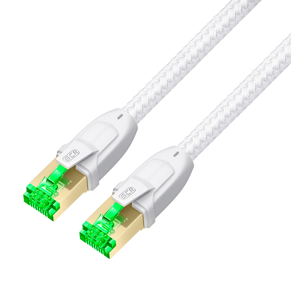 GCR PRO Патч-корд PROF кат.7 ethernet  0.5m F/FTP, RJ45, CU, 28 AWG, в оплетке текстиль, белый, литой, экранированные коннекторы, T568B
