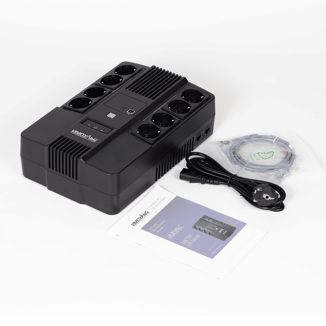 ИБП МАСТЕР 600, 600/360 ВА/Вт, LED, USB, RJ11/RJ45, SCHUKOx8/ line-interactive AS brick