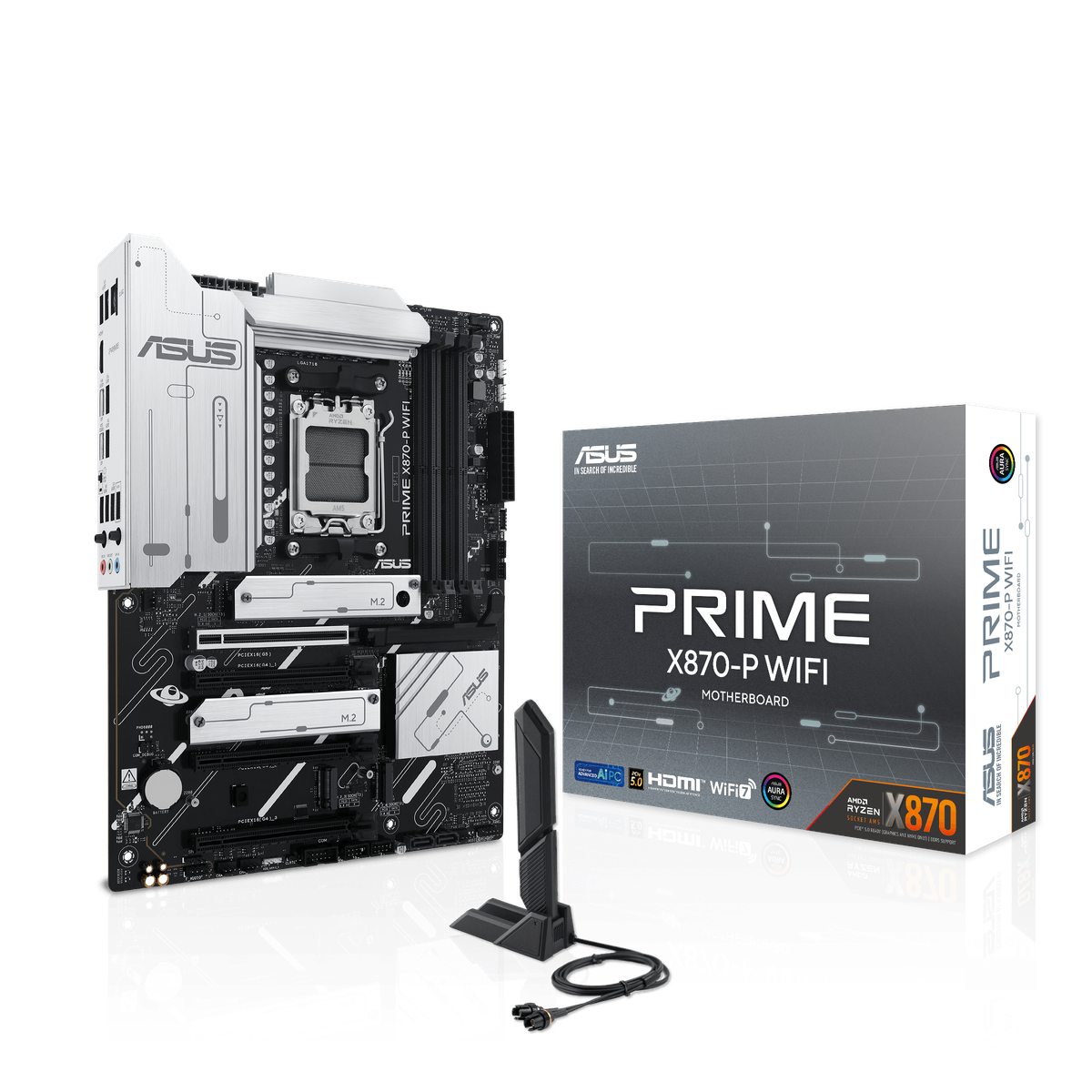 Материнская плата ASUS PRIME X870-P WIFI, AM5, AMD X870, 4xDDR5, 2xSATA, 4xM.2, 1xPCI-E 5.0 x16, 2xPCI-E 4.0 x1, 1xHDMI, 2xUSB-C, 1x 2.5Gb LAN, 4xUSB-A 3.2 Gen 1, 1xUSB-A 3.2 Gen 2, 4xUSB-A 2.0, 3x3.5 мм, 7.1, 1xWi-Fi 7, ATX