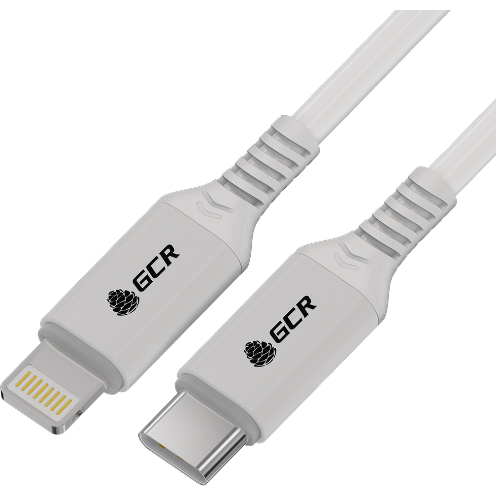 GCR PRO Кабель PREMIUM 1.0m TypeC/Lightning MFI POWER DELIVERY 18 W, медь, быстрая зарядка, белый силикон, AL корпус