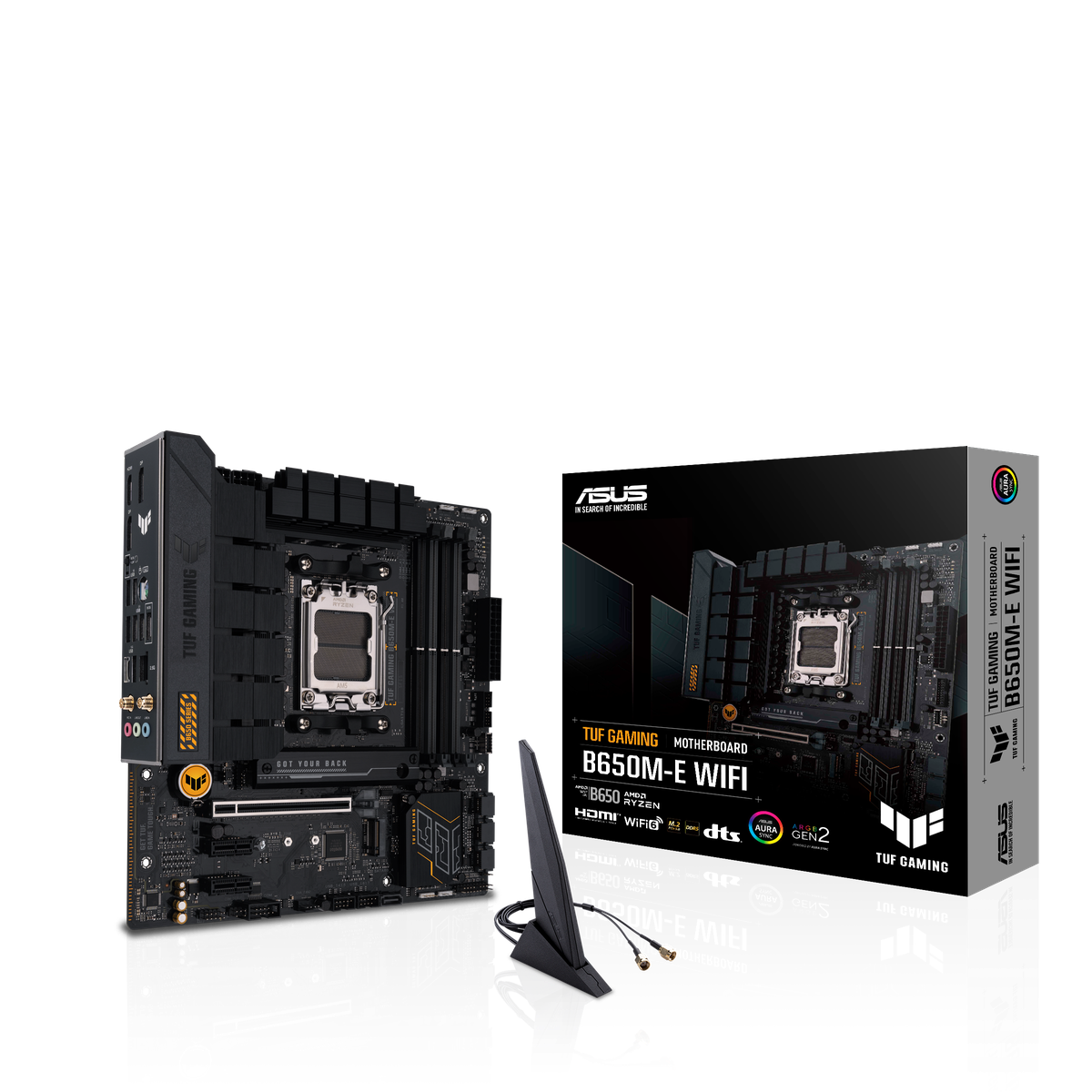 Материнская плата ASUS TUF GAMING B650M-E WIFI, AM5, AMD B650, 4xDDR5, 4xSATA, 2xM.2, 1xPCI-E 4.0 x16, 2xPCI-E x1, 2xDP, 1xHDMI, 1x 2.5Gb LAN, 1xUSB-A 3.2 Gen 2, 2xUSB-A 3.2 Gen 1, 4xUSB 2.0, 1xUSB-C 3.2 Gen 2, 3x3.5 мм, 7.1, Micro-ATX