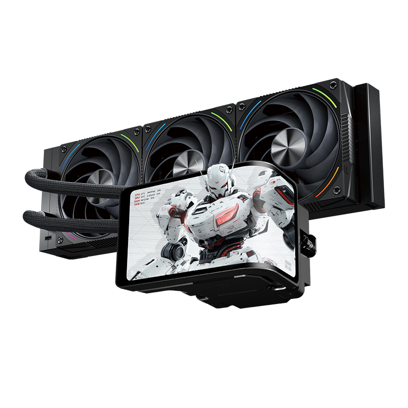 Водяное охлаждение для процессора/ Water Cooling System Thermalright Wonder Vision 360 Turbo (360mm, LED, Black, ARGB/ Fans: 3x120mm, 120.38CFM, 44.7dBA, 3000RPM/ Pump height 107mm, 6400RPM, Rad thickness 27mm/ S: 1700, 1200, 1851, 115X, 2011, 2066, AM5, AM4)