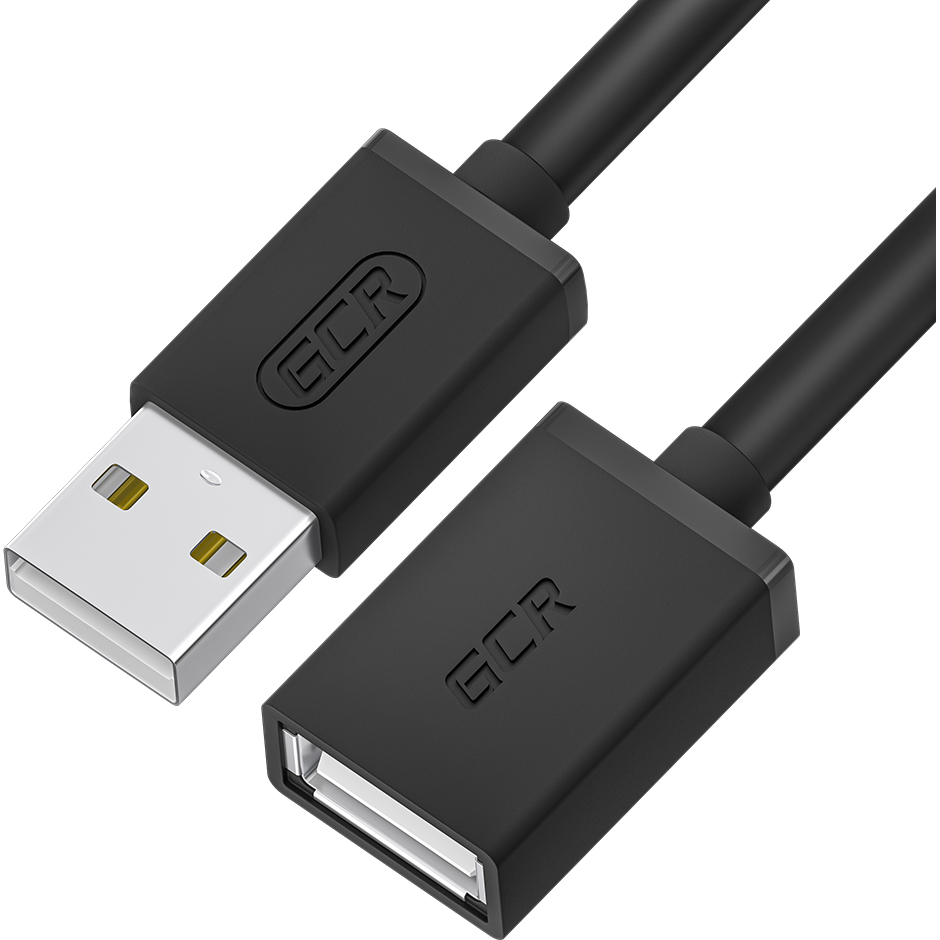 GCR Удлинитель 0.15m USB AM/AF, черный, 28/24 AWG, медь