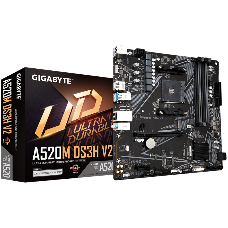 Материнская плата/ MB GIGABYTE AMD A520 sAM4, 4xDDR4(128GB), HDMI 2.1/DP, 1xPCIe 3.0x16, 1xPCIe 3.0, 1xLAN, 4xSATA 6Gb/s, 1xM.2, 4xUSB 3.2, 4xUSB 2.0, 1xPS/2, mATX