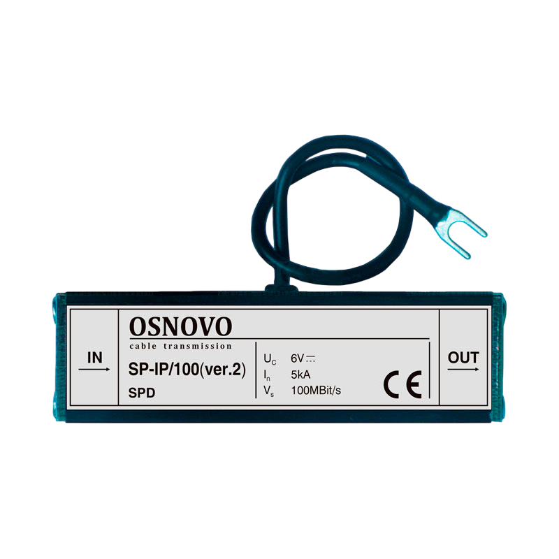 Устройство грозозащиты OSNOVO SP-IP/100(ver.2) Устройство грозозащиты для локальной вычислительной сети (скорость до 100 Мб/с), 1 вход (RJ45-мама), 1 выход (RJ45-мама). Максимальное рабочее напряжение 6V. Номинальный ток пр