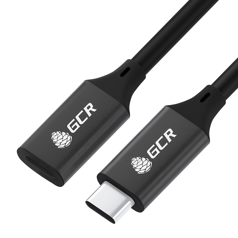 GCR PRO Удлинитель USB 3.1 (USB 3.2 Gen 2) Type C-С, 1.0m, 100W/20V/5A, M/F, медь, 10 Гбит/с, 4K, черный, AL сase, экран, армирование