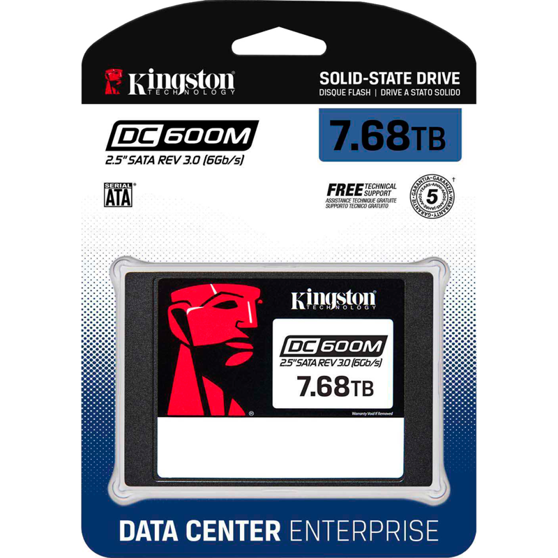 Твердотельный накопитель/ Kingston SSD DC600M, 7680GB, 2.5" 7mm, SATA3, 3D TLC, R/W 560/530MB/s, IOPs 94 000/34 000, TBW 14016, DWPD 1 (12 мес)