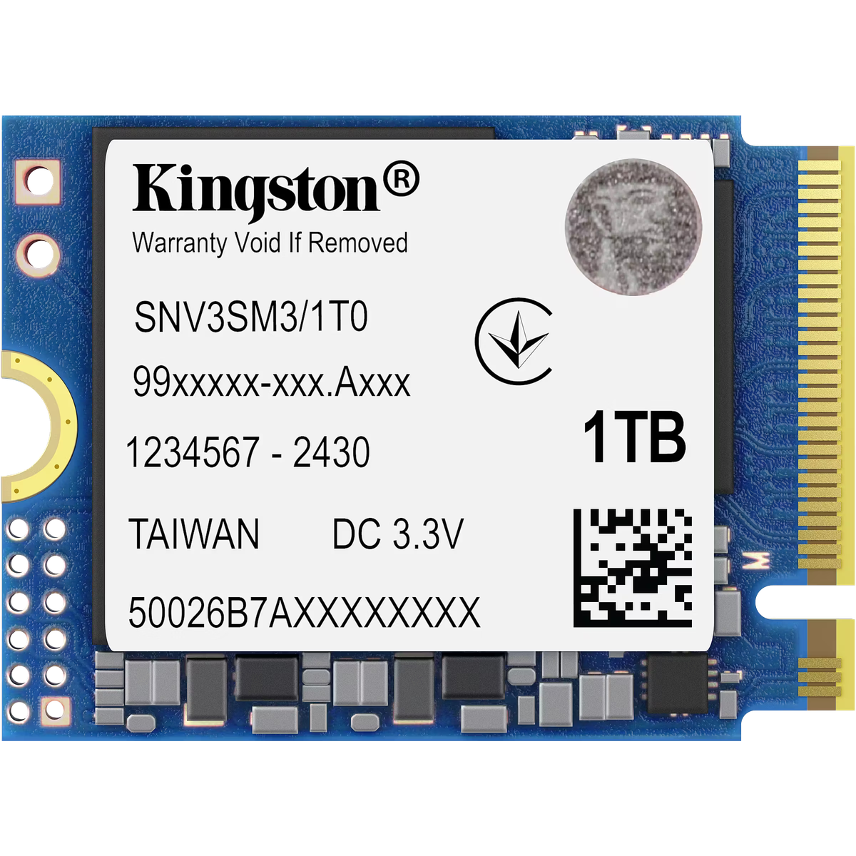 Твердотельный накопитель/ Kingston SSD NV3, 1000GB, M.2(22x30mm), NVMe, PCIe 4.0 x4, 3D TLC, R/W 6000/4000MB/s, TBW 320, DWPD 0.2 (60 мес)